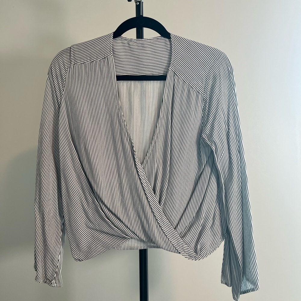 Blue life striped twist front V neck